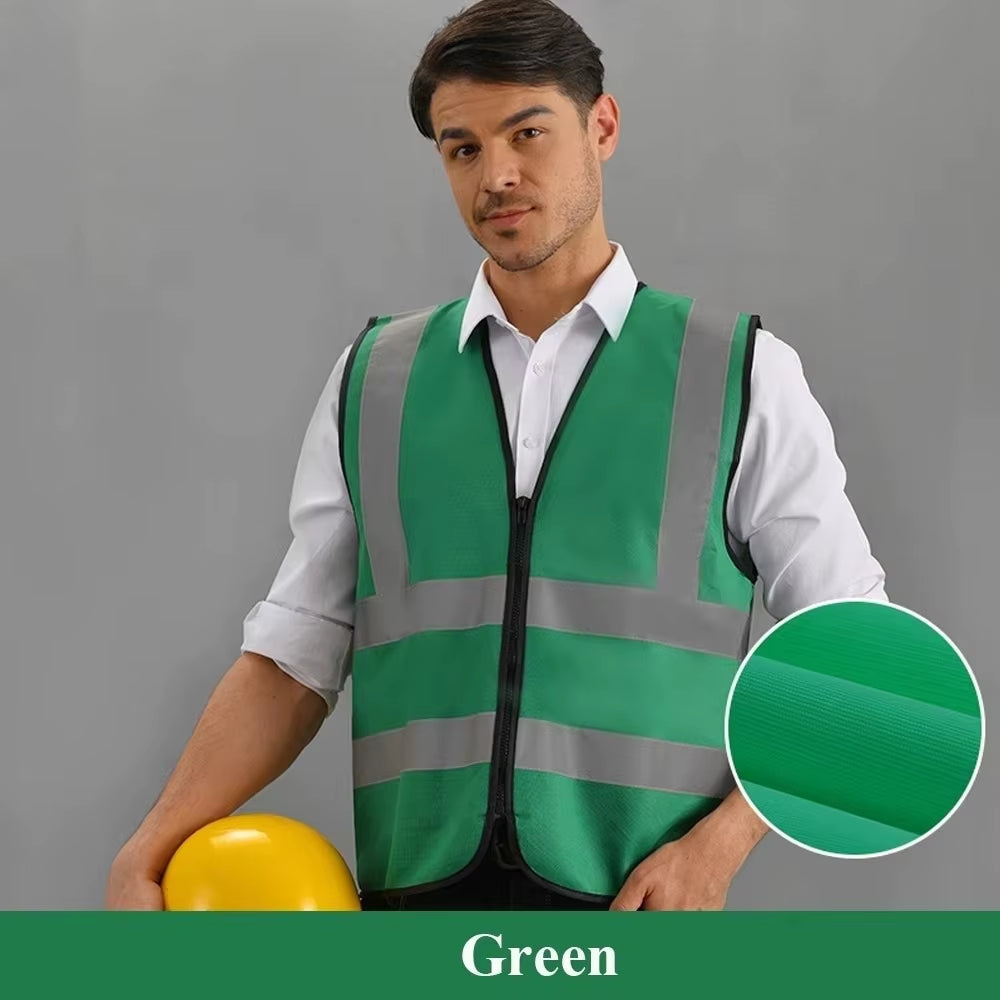 High-Visibility Reflective Safety Vest with Zipper