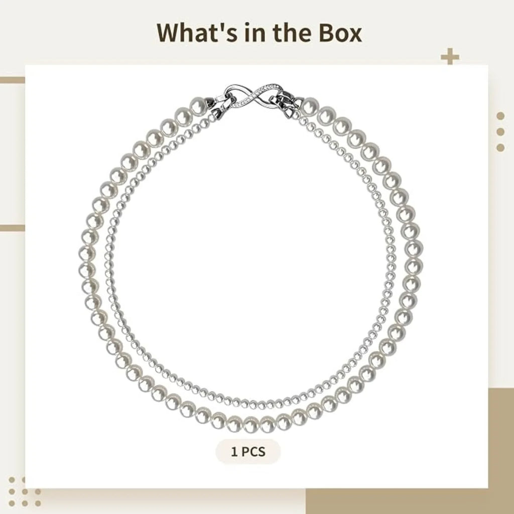 Double Layer Pearl Necklace - Sterling Silver with Gift Box – image 3