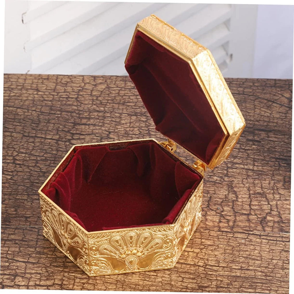 Hexagon Jewelry Box – Vintage Gold Zinc Alloy Trinket Case – image 9