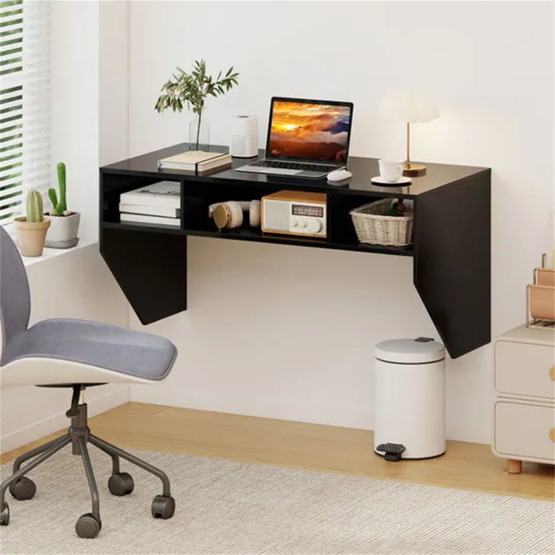 Wall-Mounted Floating Computer Desk with 3-Cube Storage, Black – image 3