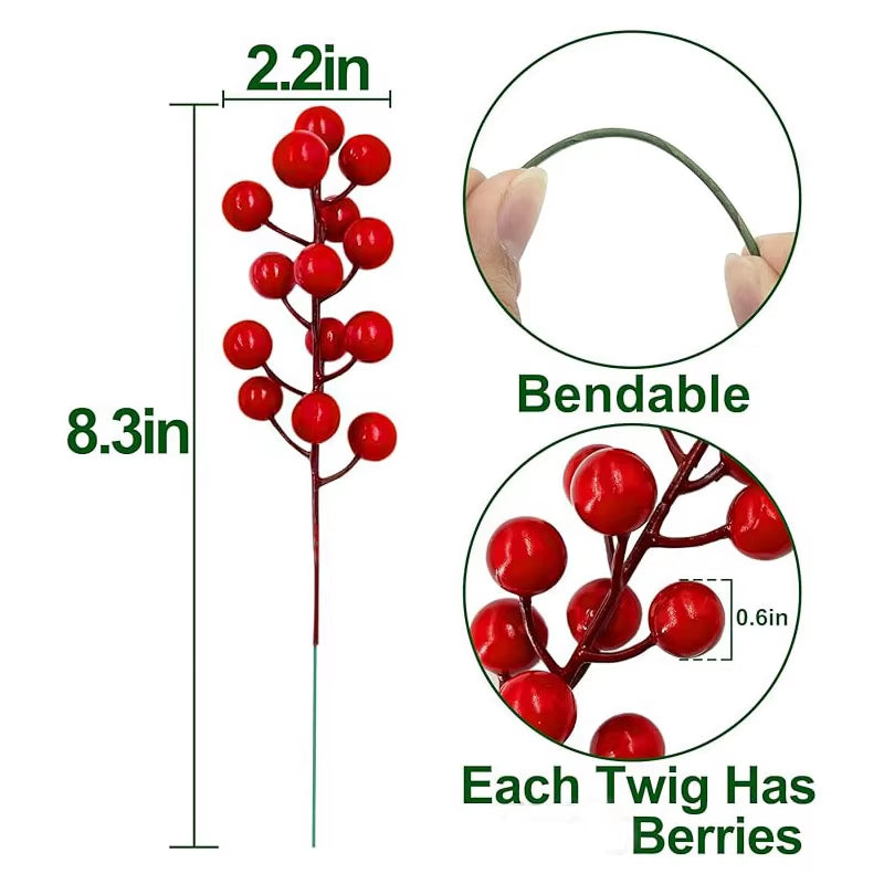 Christmas Red Berry Picks – 10 Pc Artificial Holly Berry Stems – image 6