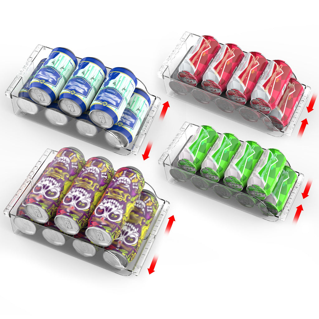 Soda Can Organizer for Refrigerator, Adjustable Width, Set of 4