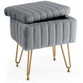 Faux Fur Vanity Stool with Hidden Storage and Gold Metal Legs – image 1