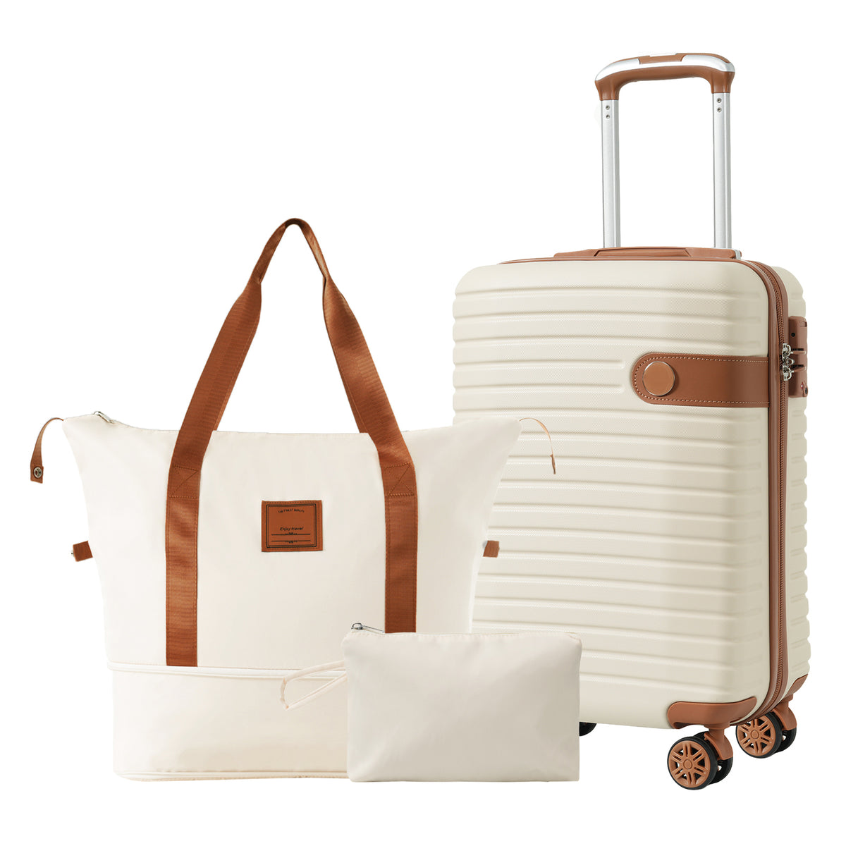 3-Piece Carry-On Luggage Set, 20 in Hardshell Spinner, Cream – image 1
