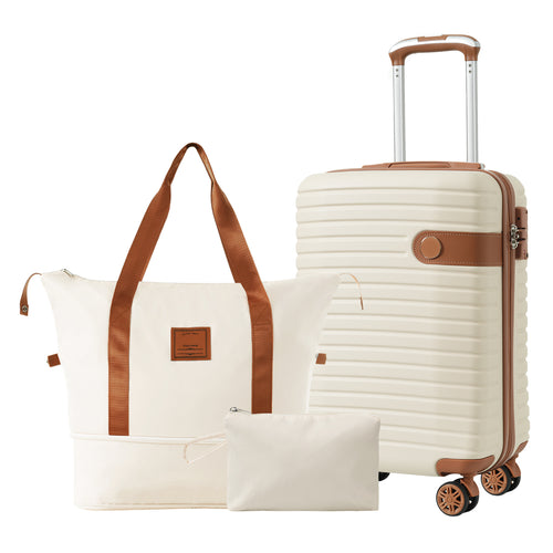 3-Piece Carry-On Luggage Set, 20 in Hardshell Spinner, Cream – image 1