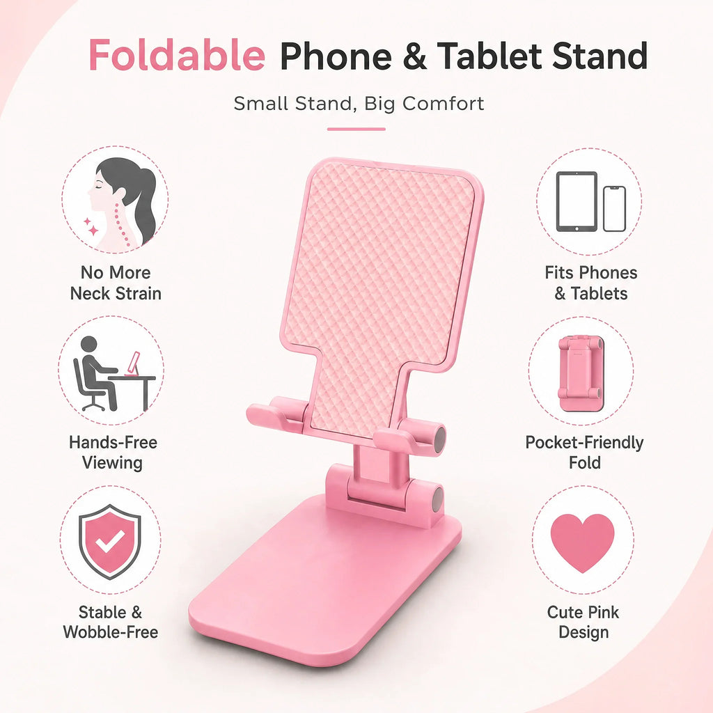 Foldable Tablet Stand, Pink Phone Holder 90-135 Degree Angle – image 11