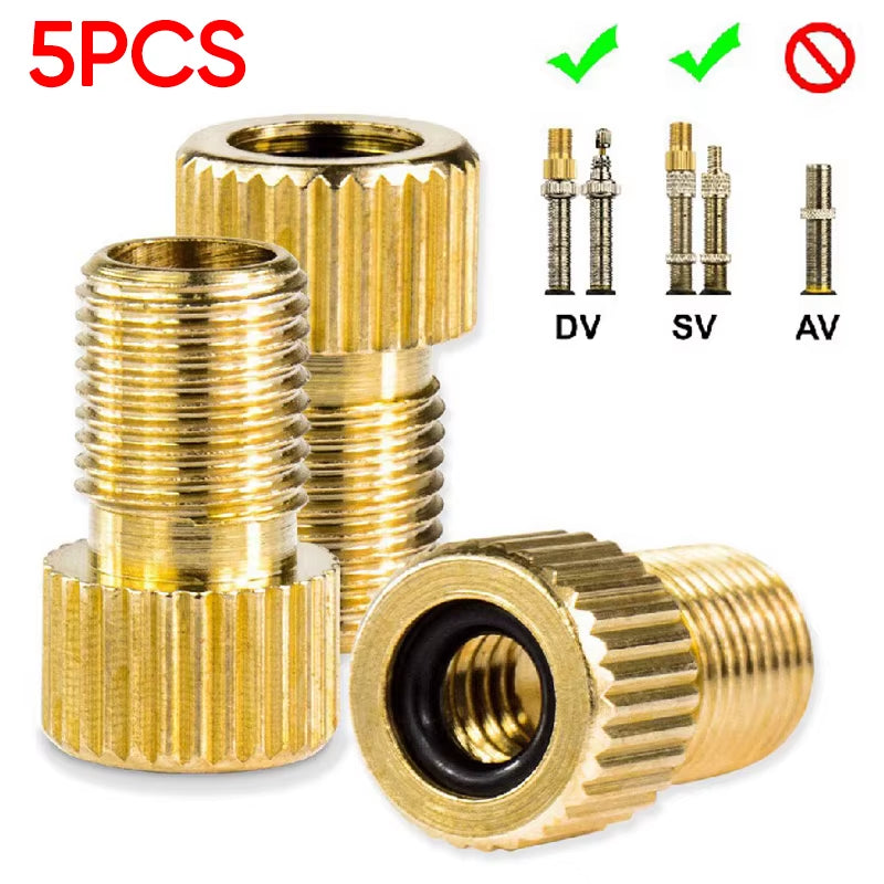 Presta to Schrader Valve Adapter, Brass Bike Tire Converter, 5-Pack – image 2