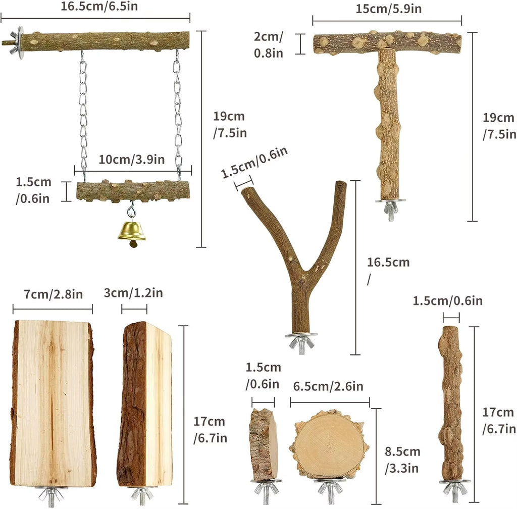 Natural Wood Bird Perch Set, 6-Piece Branch Stands and Platforms for Cages – image 2