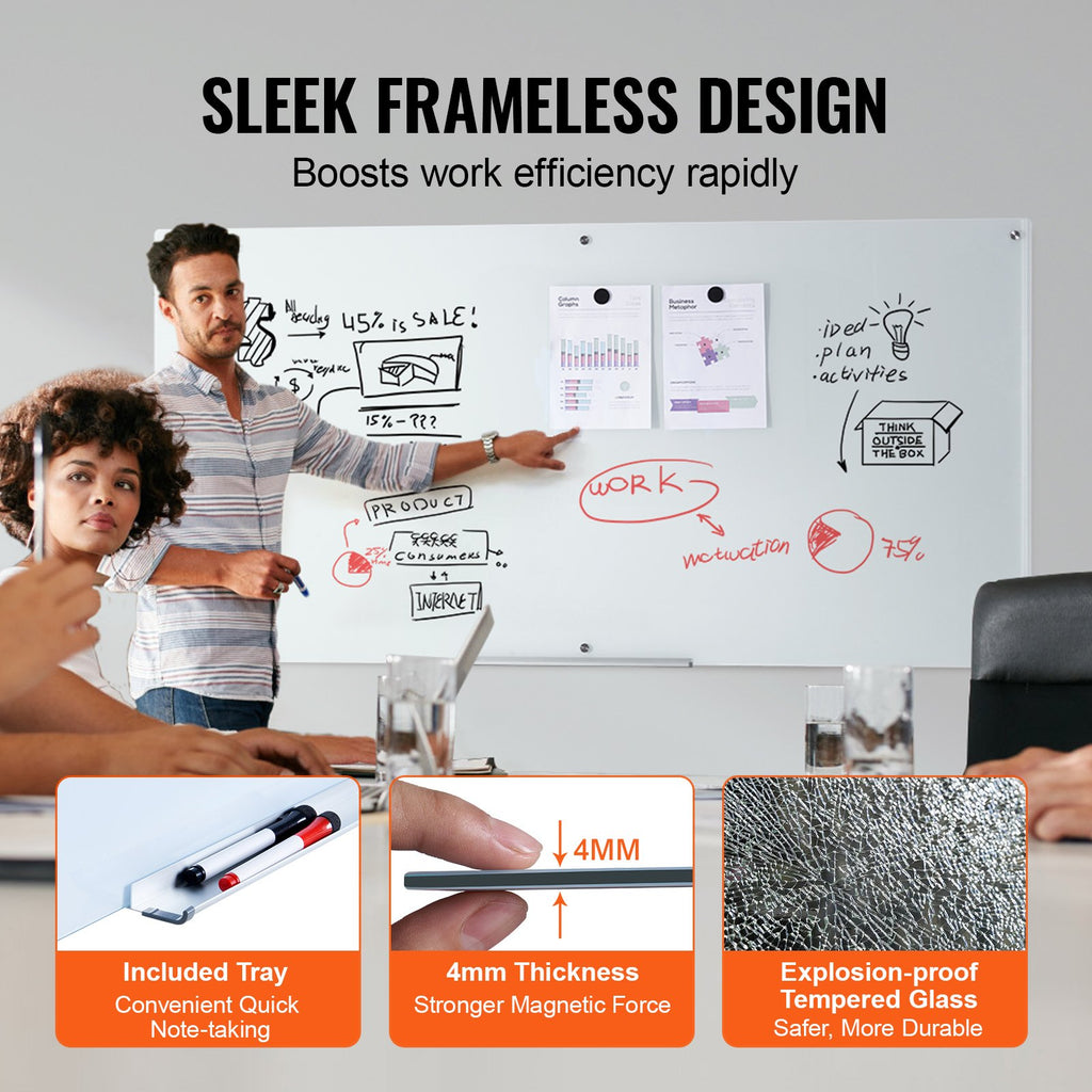 Magnetic Glass Whiteboard 72 x 36 in, Frameless Dry Erase Board – image 4