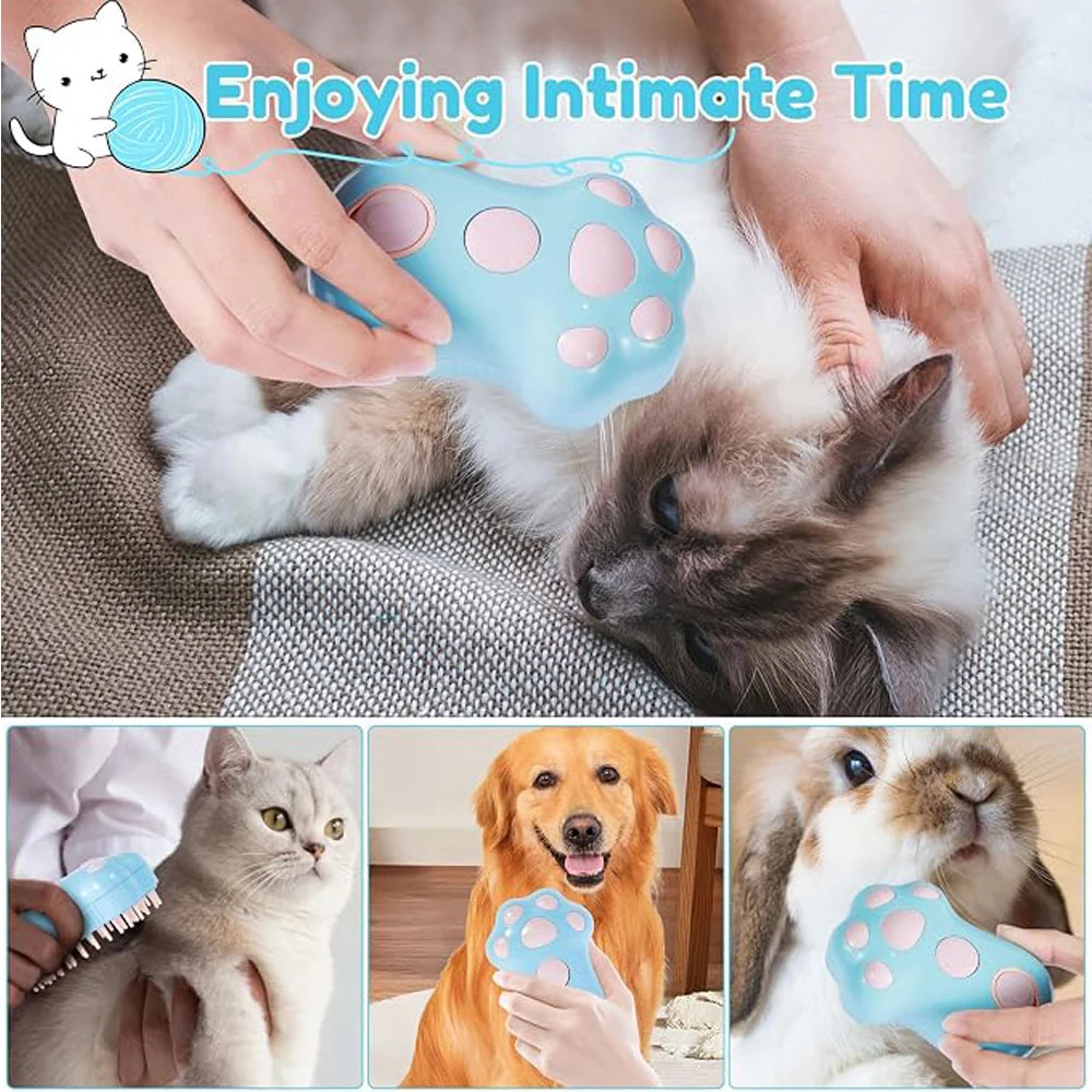 Pet Steam Grooming Brush Rechargeable Paw Shape Deshedding Comb – image 7