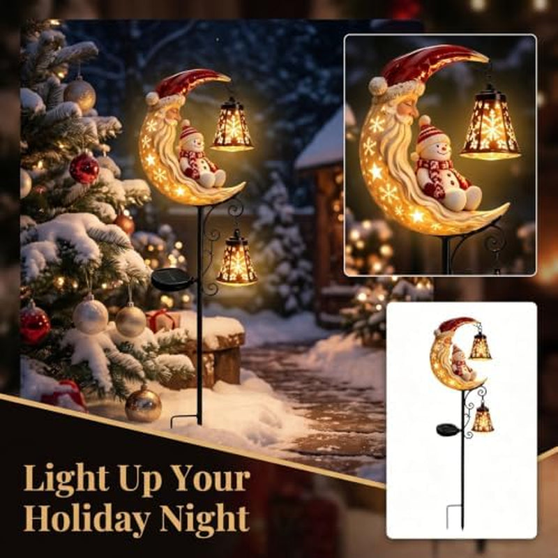 Solar Christmas Stake Light 34 in - Snowman Moon & Lantern Yard Decor – image 2
