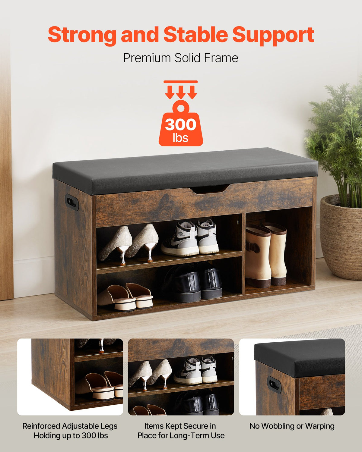 Entryway Lift-Top Shoe Bench with Cushion Seat and 3 Cabinets – image 3