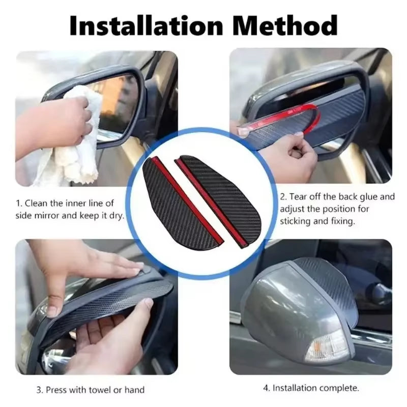 Side Mirror Rain Visor 2 Pack - Universal Carbon Fiber Look Rearview Mirror Rain Guard