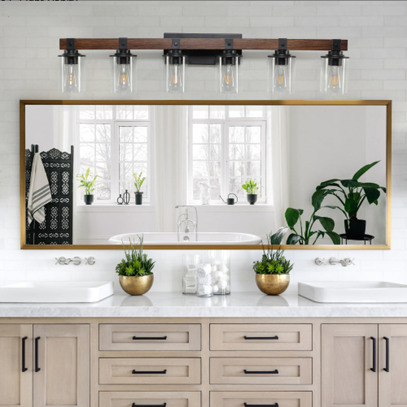 42 Inch Rustic 6-Light Vanity Light with Glass Shades and Wood Accent – image 3