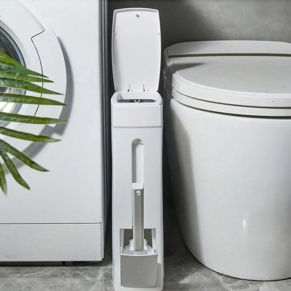 Slim Bathroom Trash Can with Lid and Hidden Toilet Brush, 4.5 L – image 6