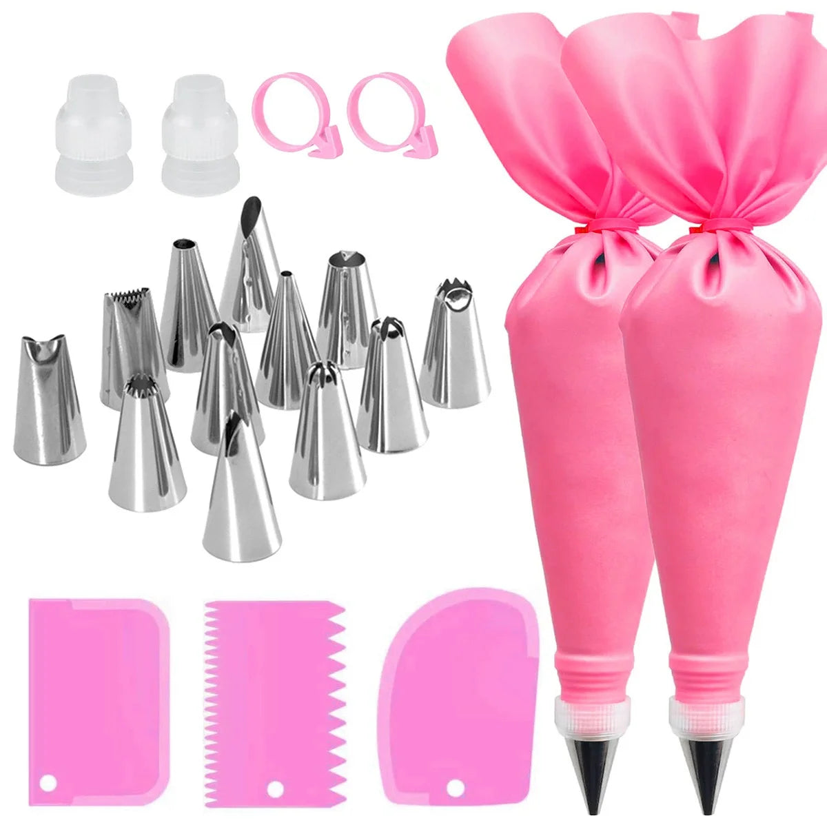 Cake Decorating Piping Bag Set - 12 Stainless Tips, Reusable Bags – image 8