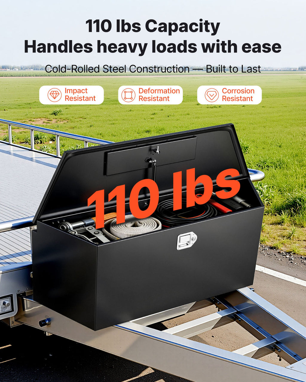 49 Inch Steel Trailer Tongue Tool Box with Lock, Gas Struts & Seals – image 3