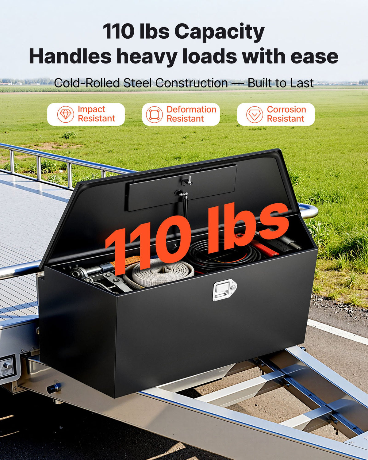 49 Inch Steel Trailer Tongue Tool Box with Lock, Gas Struts & Seals – image 3