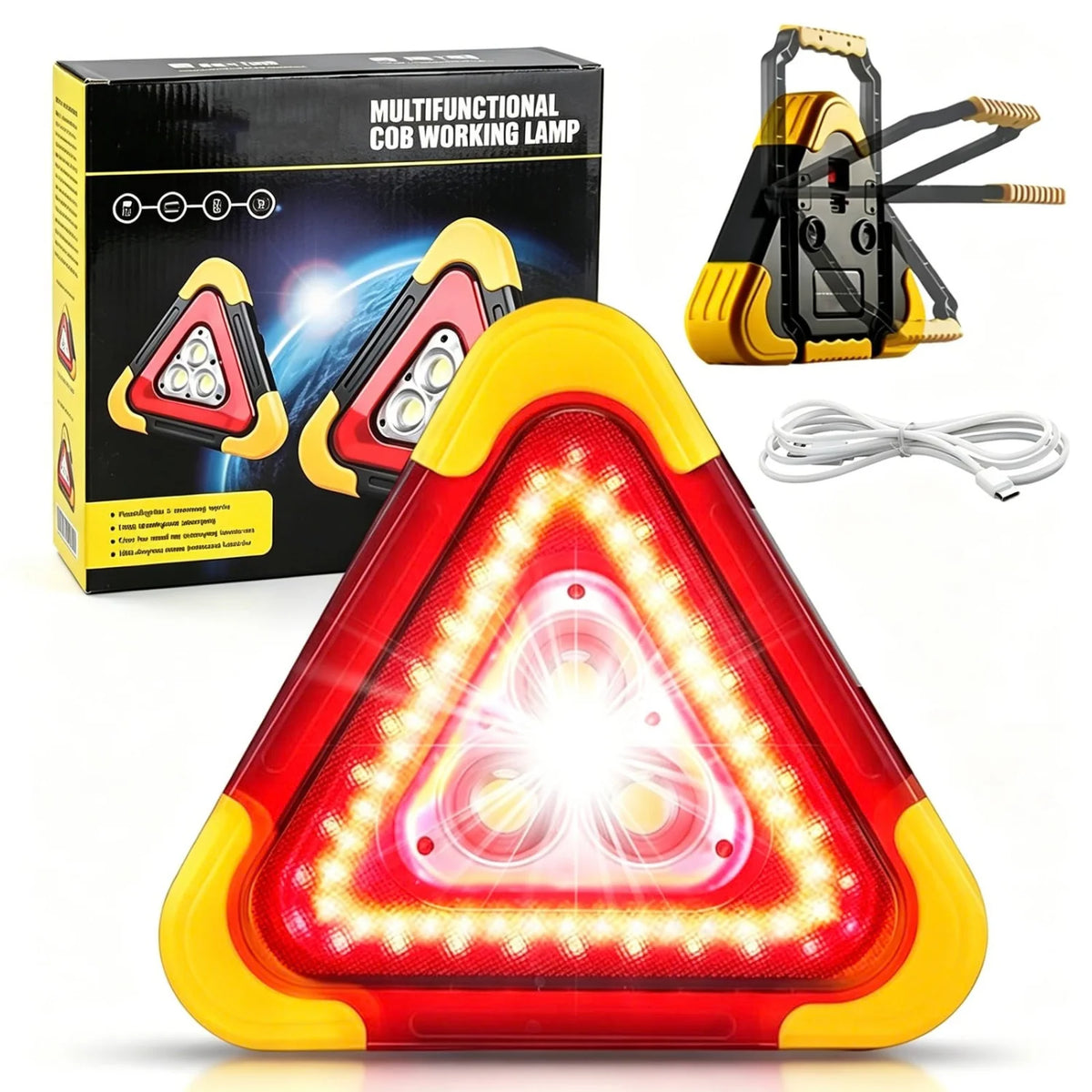 LED Emergency Triangle Warning Light USB Rechargeable Solar