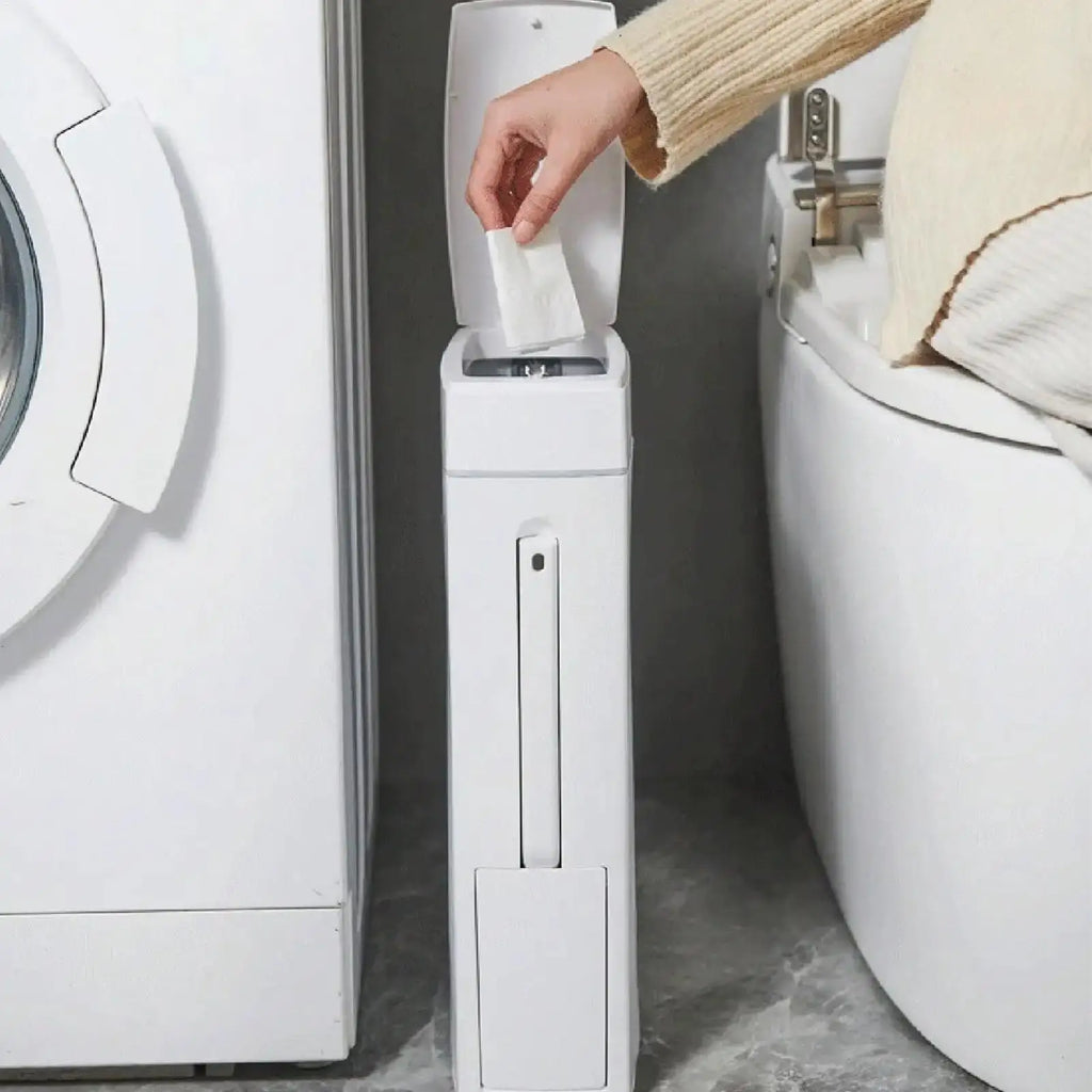 Slim Bathroom Trash Can with Lid and Hidden Toilet Brush, 4.5 L – image 4