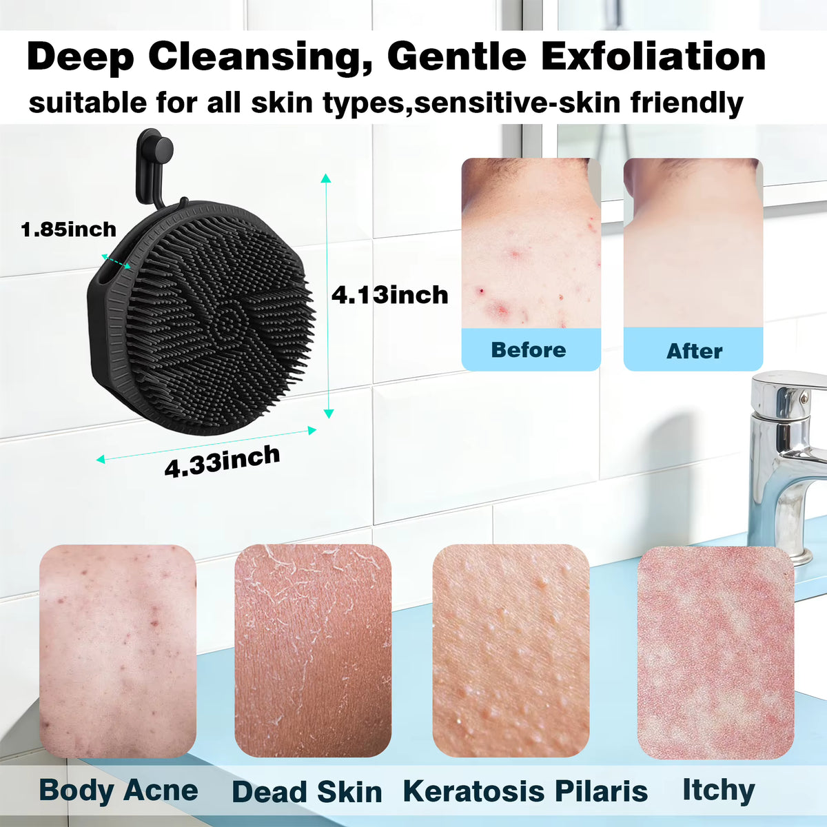 Silicone Body Scrubber, 2-in-1 Shower Brush and Scalp Massager – image 5