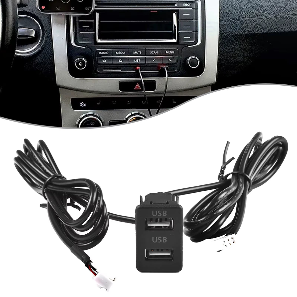 Dash Mount Dual USB Port Panel with 145 cm Extension Cable – image 2