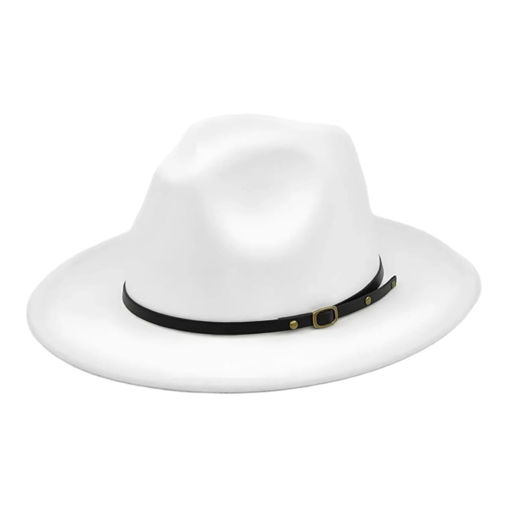 Wide Brim Fedora Hat – Black Faux Wool Panama Hat with Belt Band – image 5