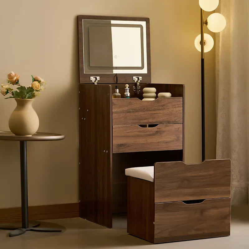3-in-1 Flip Top Mirror Vanity Desk with Glass Top and LED Lights – image 4