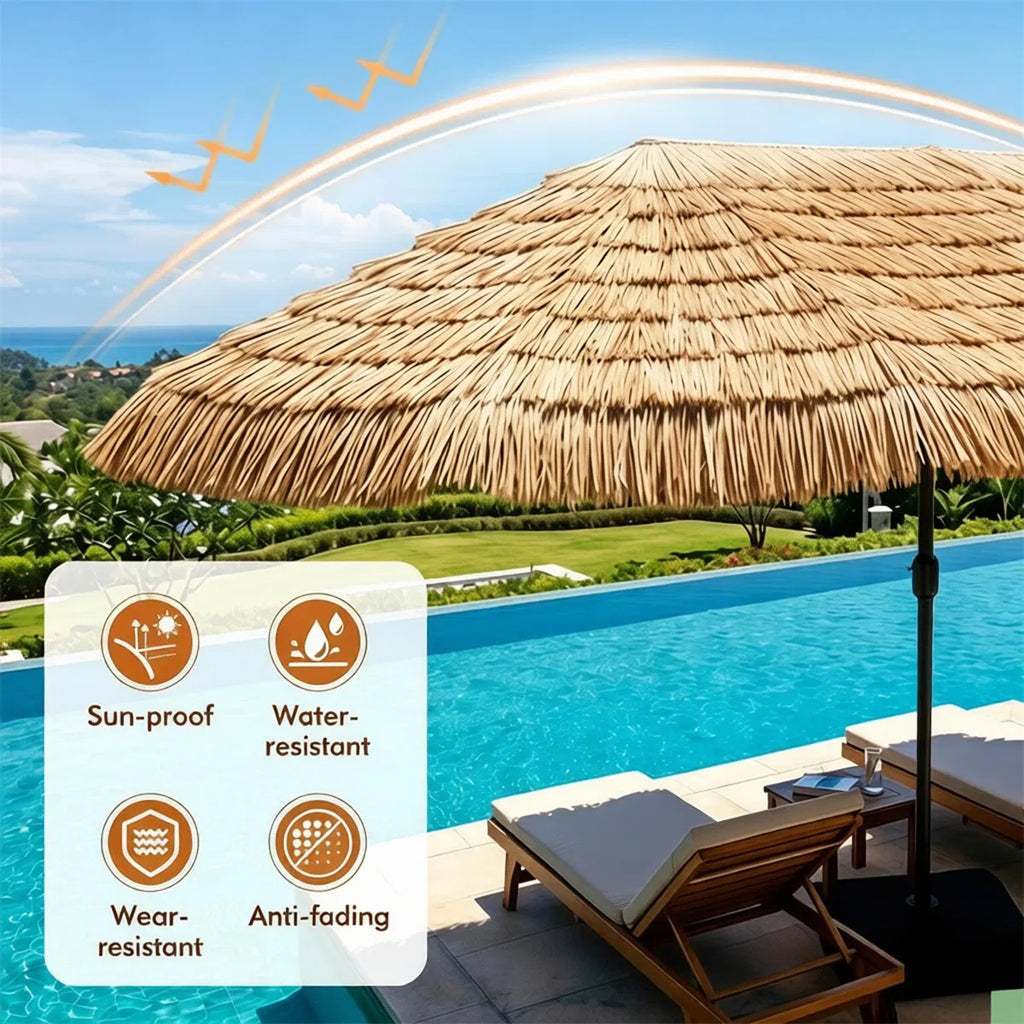15x9 ft Double-Sided Tiki Patio Umbrella with Thatch and Weighted Base – image 10