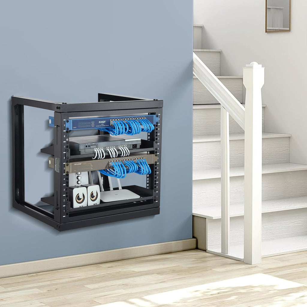 9U Wall Mount Open Frame Network Rack, 150 lb Capacity, 18 in Deep – image 1