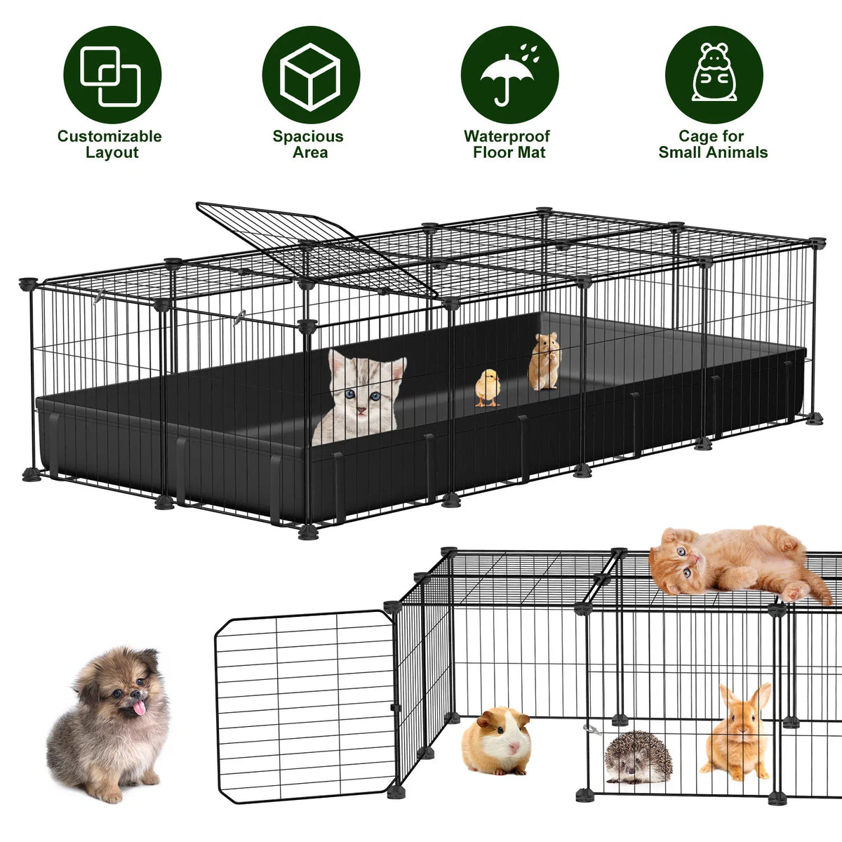 Guinea Pig Cage, 20-Panel DIY Small Animal Playpen with Floor Mat – image 2
