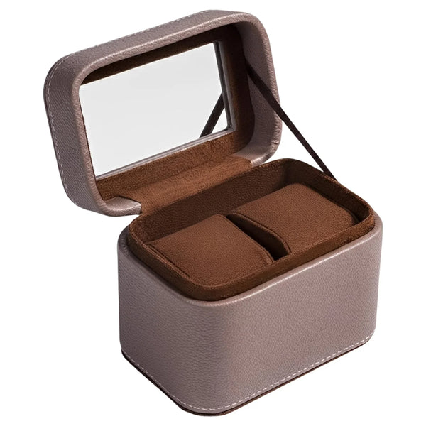 Watch Travel Case 2 Slot – Light Brown PU Leather with Clear Window