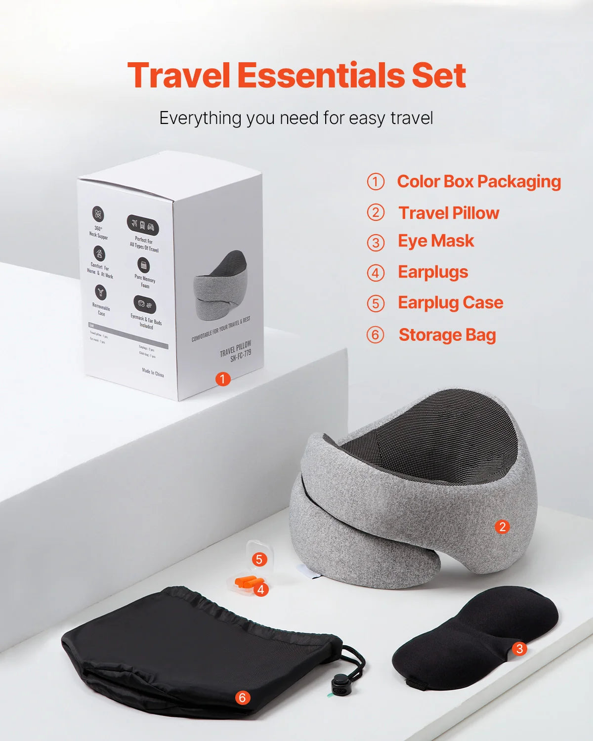 Travel Neck Pillow, Memory Foam with Eye Mask & Earplugs – image 4