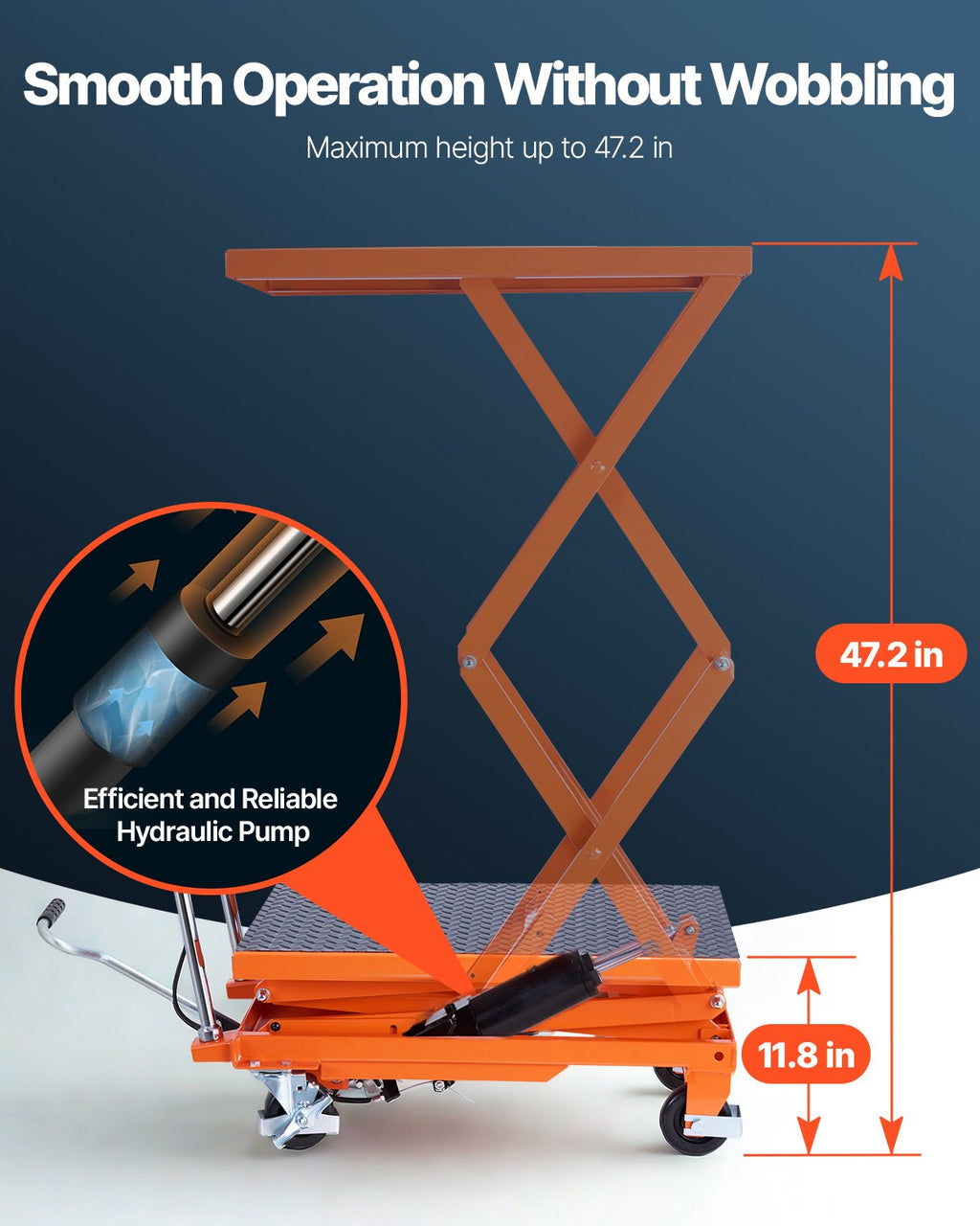 Hydraulic Lift Table Cart 500 lb, Double Scissor 11.8-47.2 in Lift – image 4