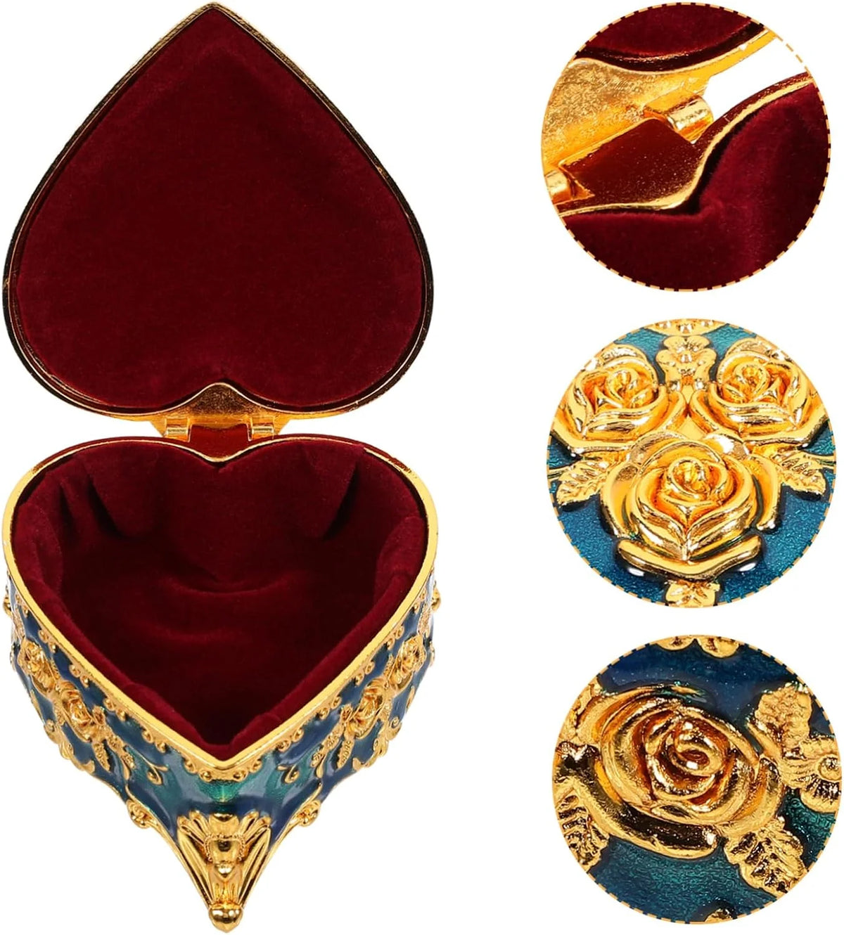 Embossed Metal Jewelry Box - Vintage Rose Trinket Case