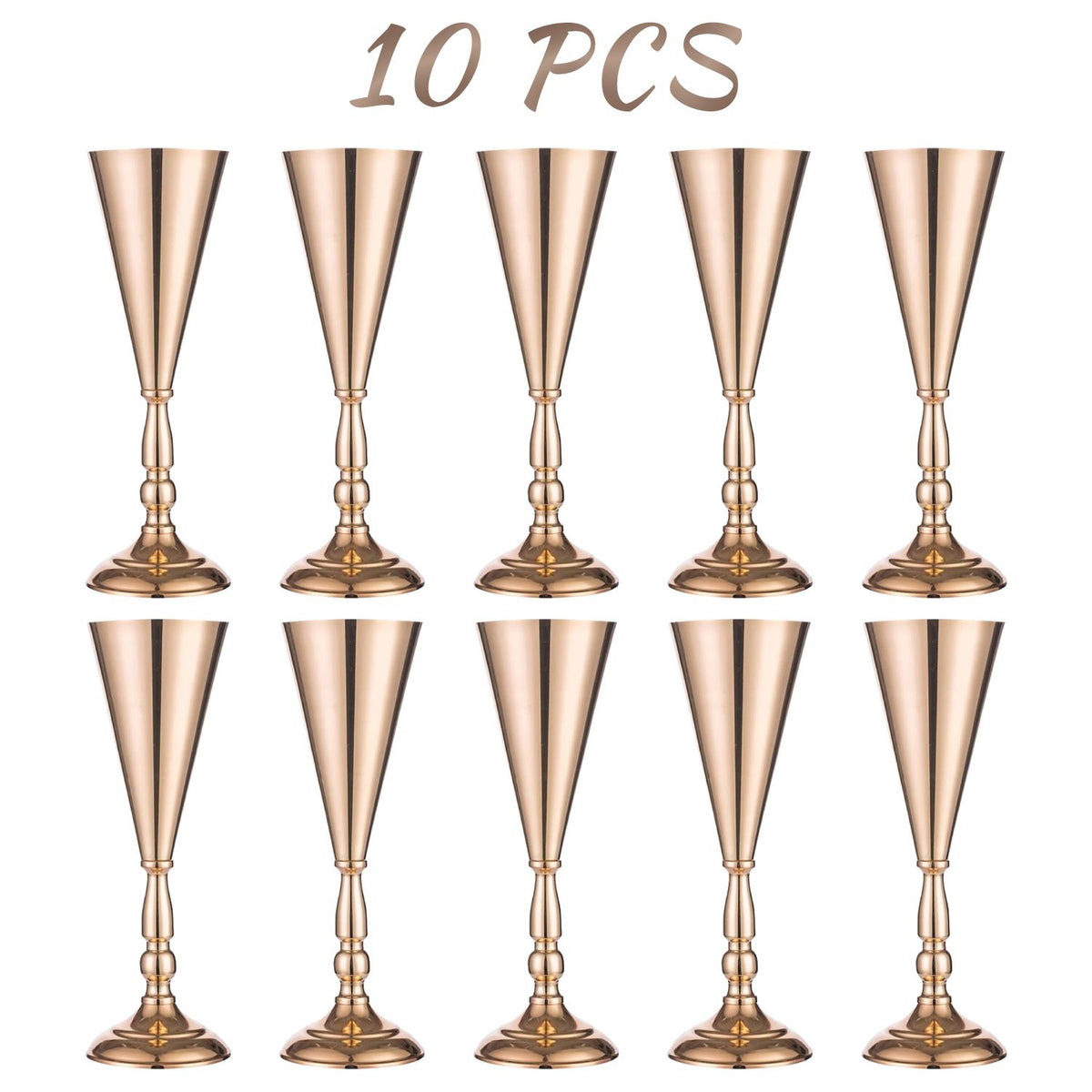 Gold Metal Trumpet Vase Centerpieces Set of 10, 14 in Tall – image 12