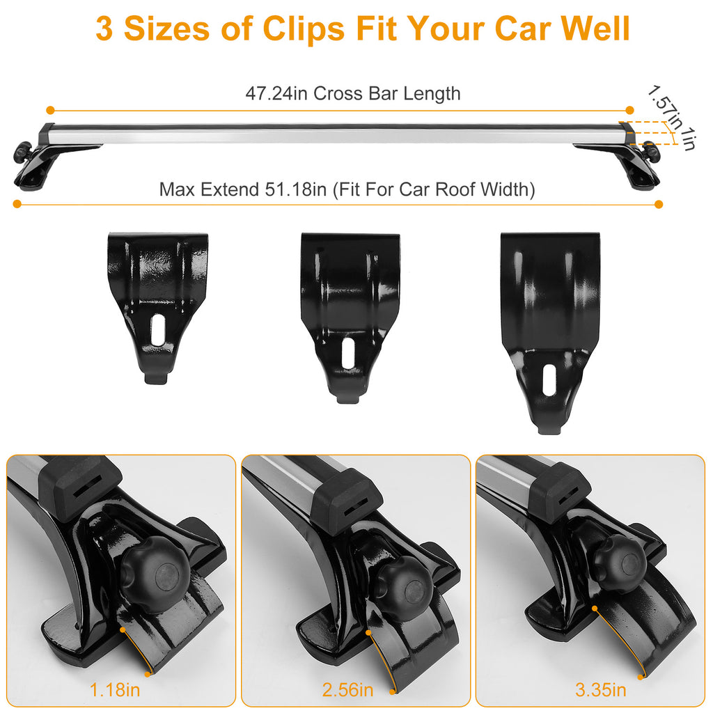 Roof Rack Cross Bars 47 in, Universal Aluminum for Bare Roofs – image 4