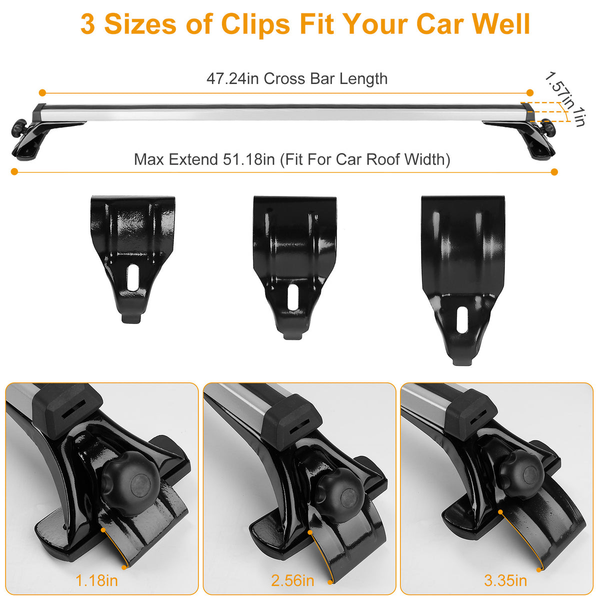 Roof Rack Cross Bars 47 in, Universal Aluminum for Bare Roofs – image 4