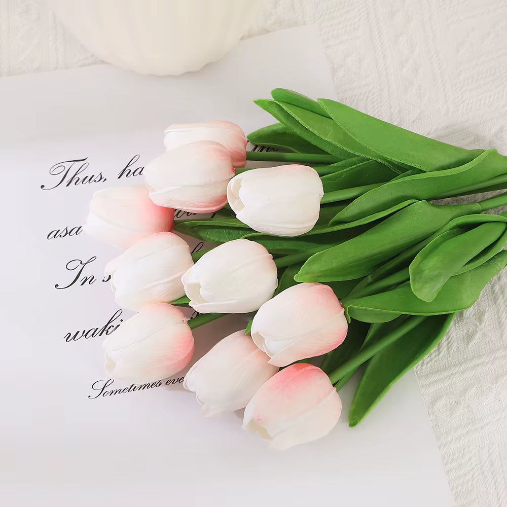 Artificial Tulips 10 Pack - Real Touch Fake Flowers