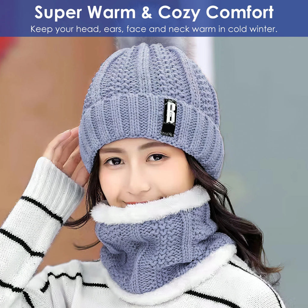 Beanie and Scarf Set, Fleece-Lined Knit Winter Hat & Neck Warmer – image 3