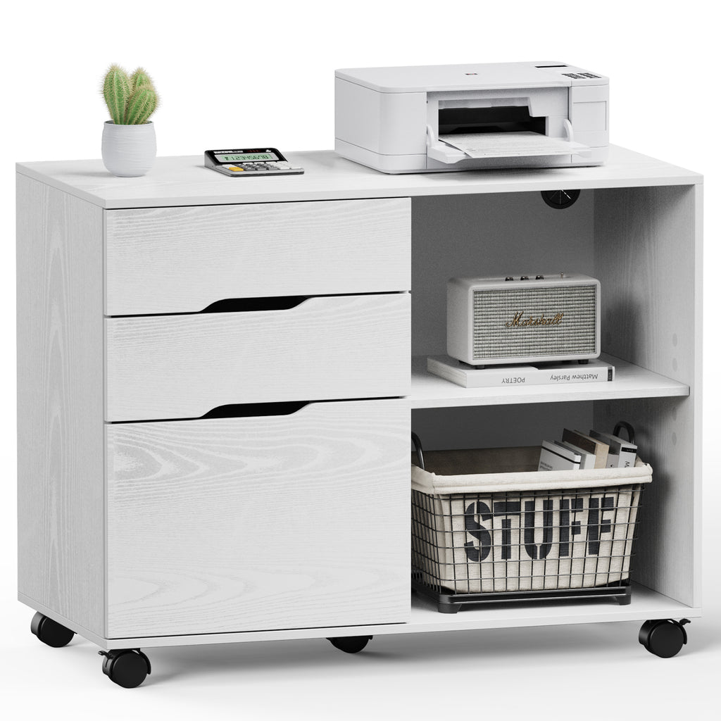 3-Drawer Rolling Lateral File Cabinet with Open Shelves and Printer Top – image 9