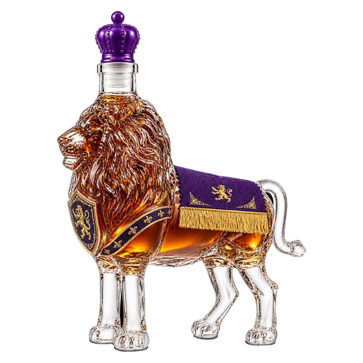 Whiskey Decanter Lion Sculpture, 350 ml Glass with Crown Stopper