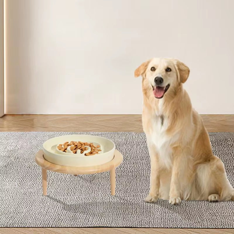Ceramic Slow Feeder Bowl - Elevated Dog Bowl with Wood Stand – image 3