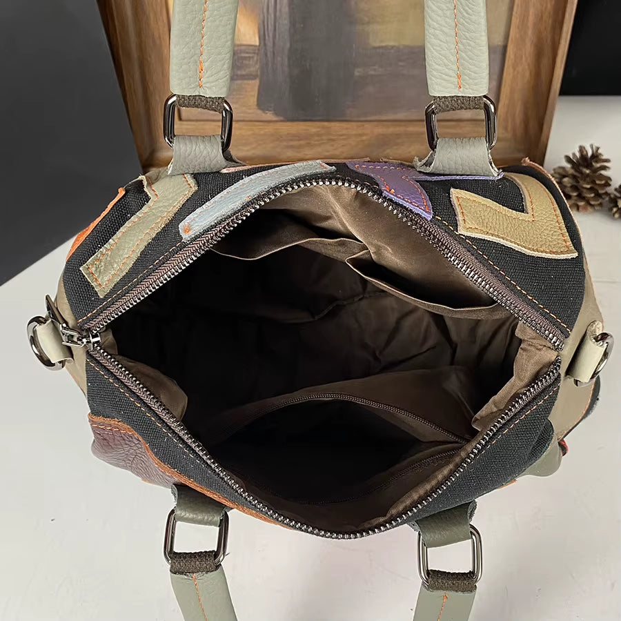 Genuine Leather Tote Crossbody Bag, Colorblock Cowhide Handbag for Women – image 7