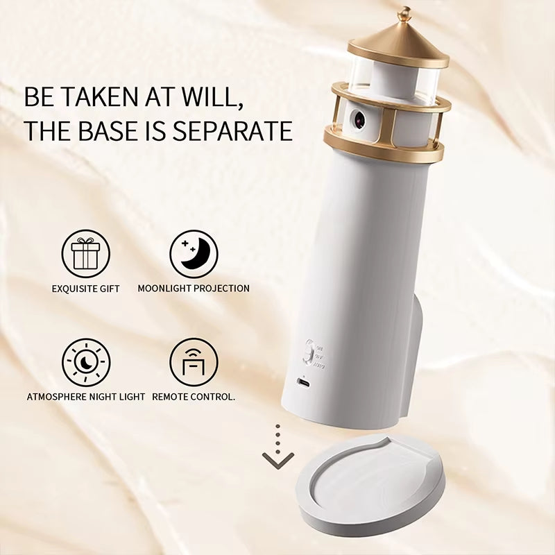 Lighthouse Moon Projection Lamp - Bluetooth Speaker Night Light with Remote