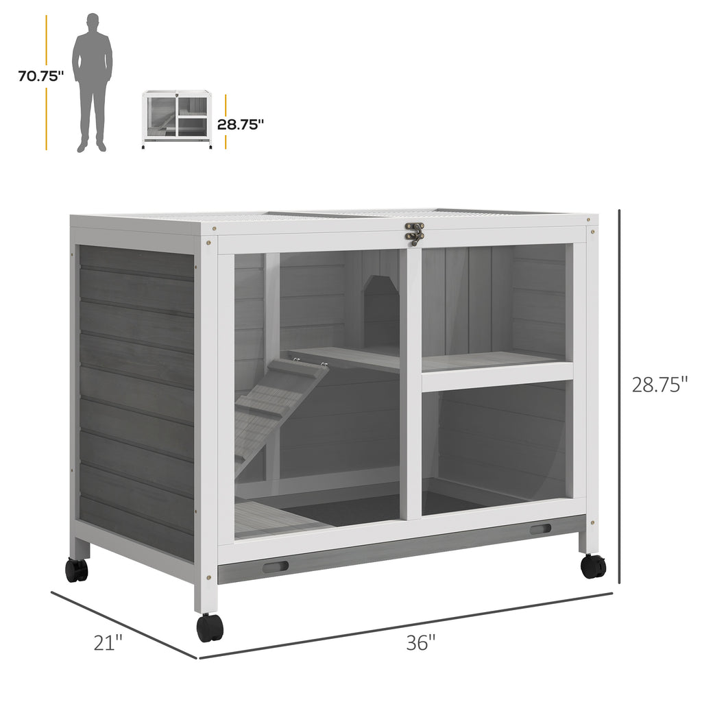 Indoor Rabbit Hutch on Wheels, Desk-Size Wooden Bunny Cage, Gray – image 2