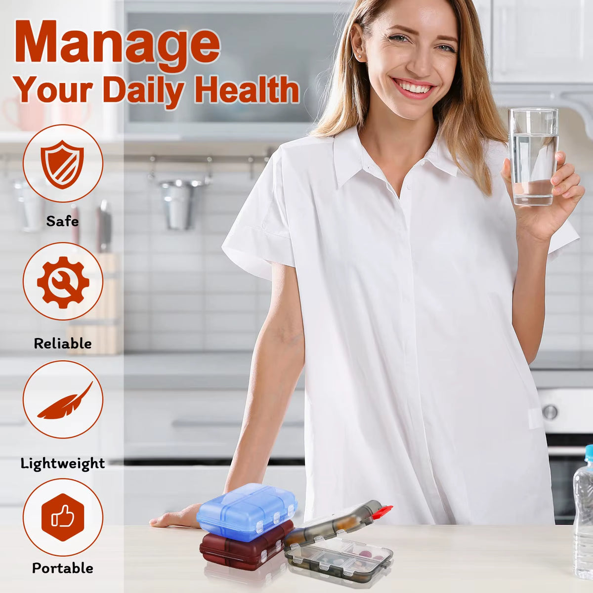 10 Compartment Travel Pill Organizer - Portable Daily Pill Case