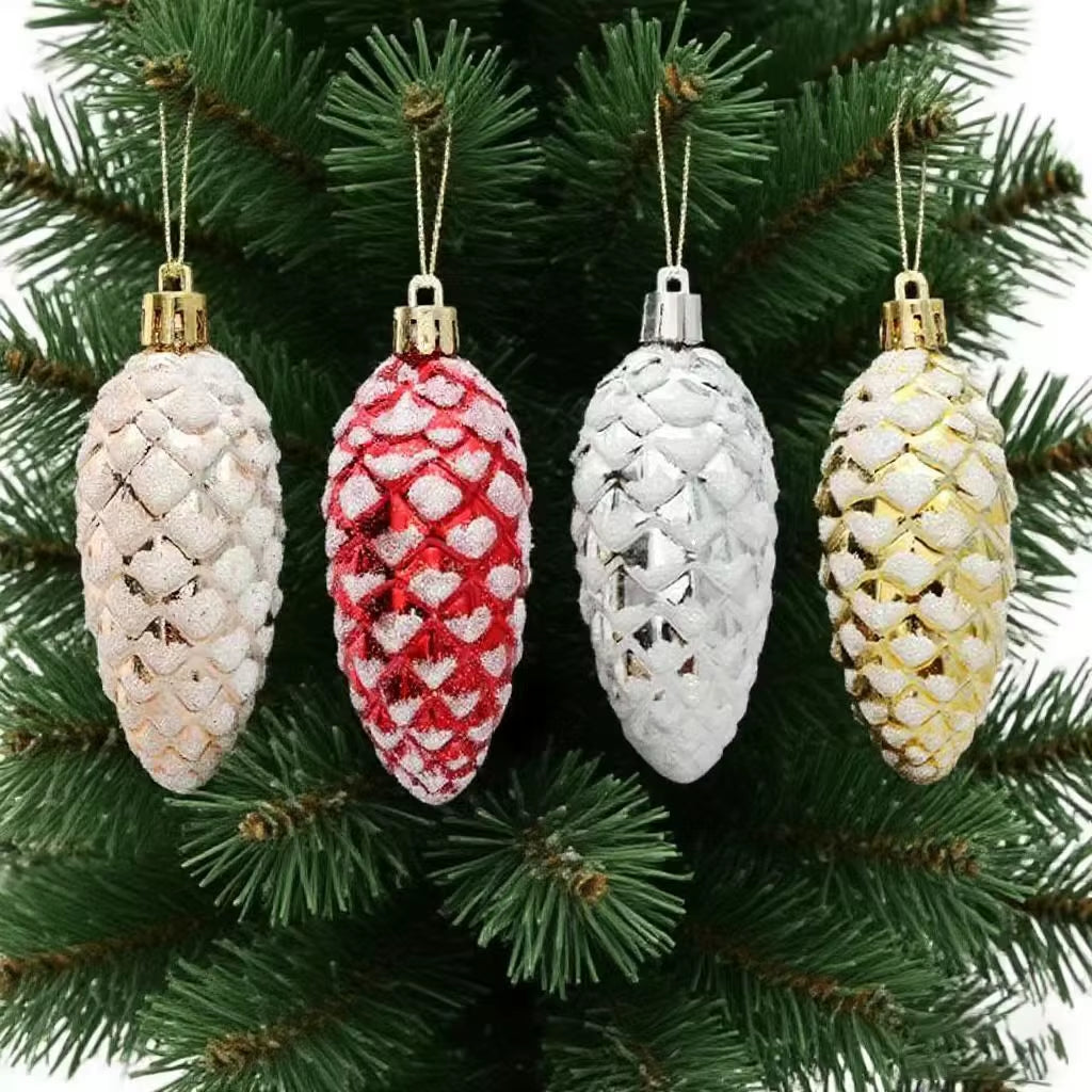 Pine Cone Ornaments – 5 Pc Glitter Christmas Tree Hanging Decor – image 3