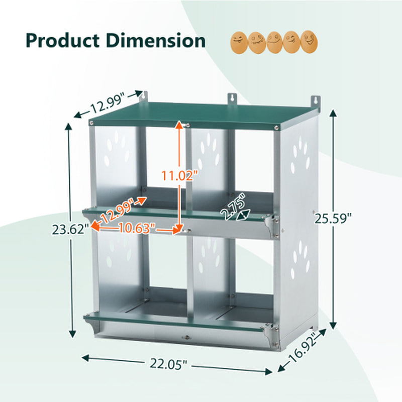 Chicken Nesting Box, 4-Compartment Galvanized Steel Wall Mount – image 3