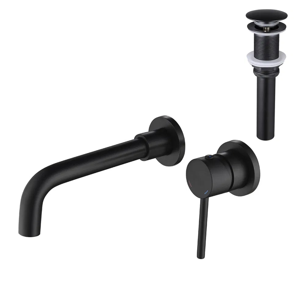 Wall Mounted Bathroom Sink Faucet, Single Handle with Pop-Up Drain – image 1